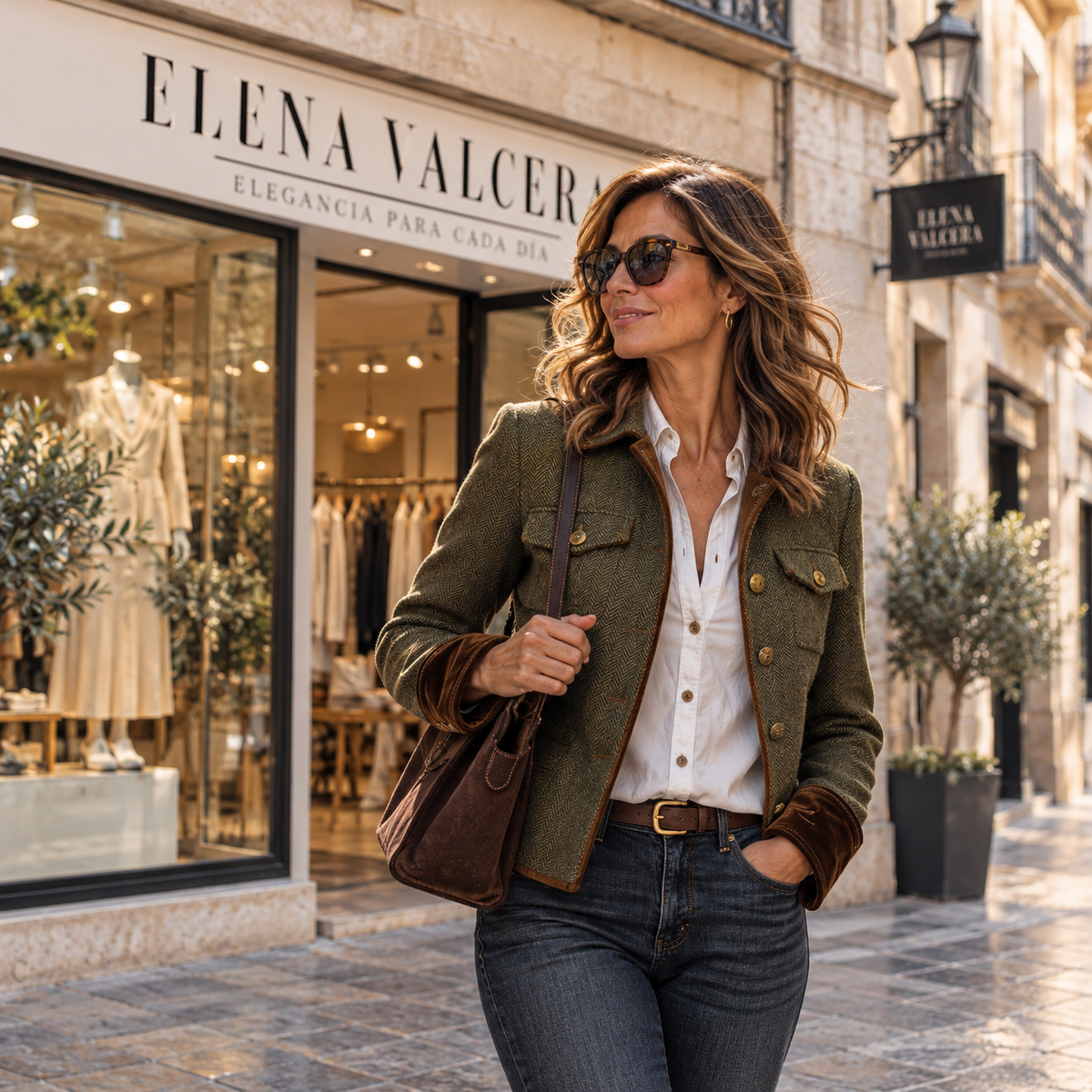 Dolores - Blazer de Sarga con Ribete en Contraste