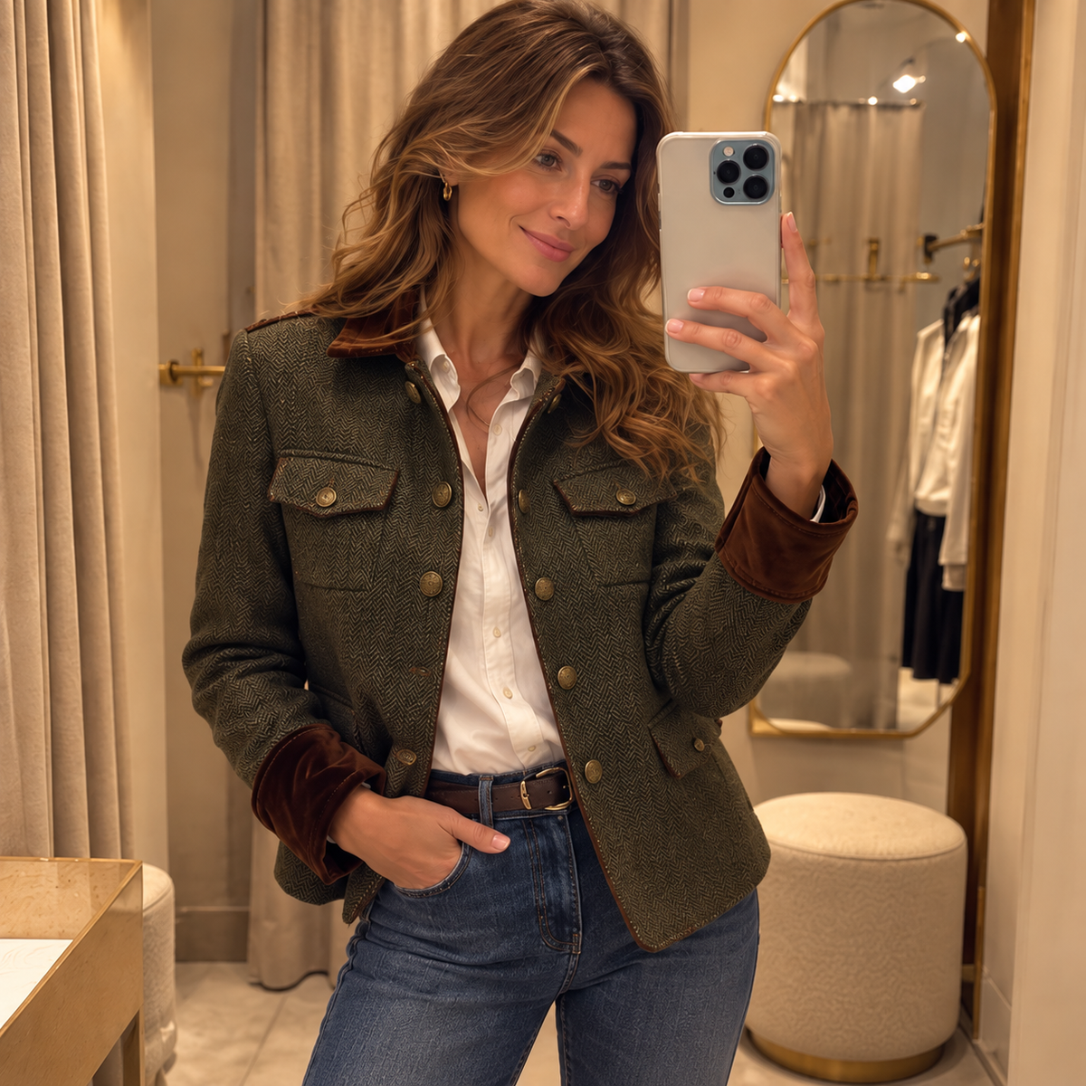 Dolores - Blazer de Sarga con Ribete en Contraste