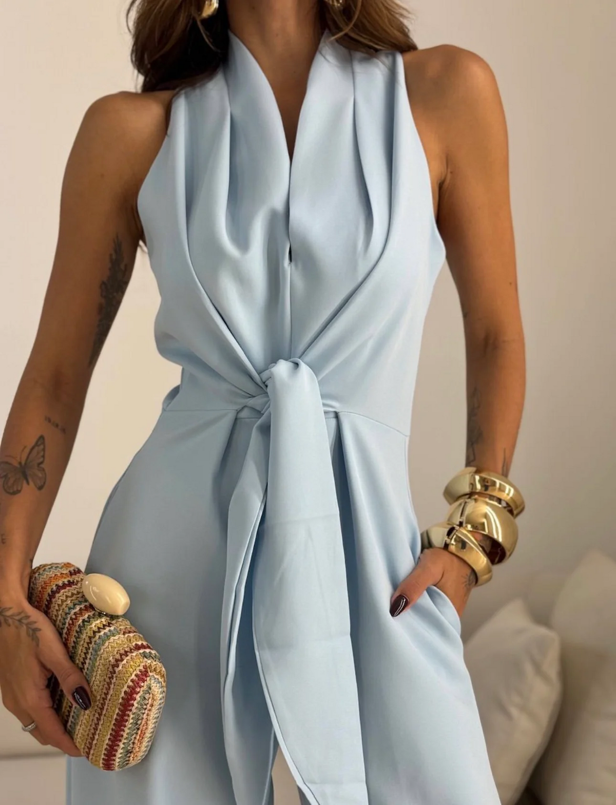Valentina | Halter jumpsuit with front tie and wide-leg palazzo cut