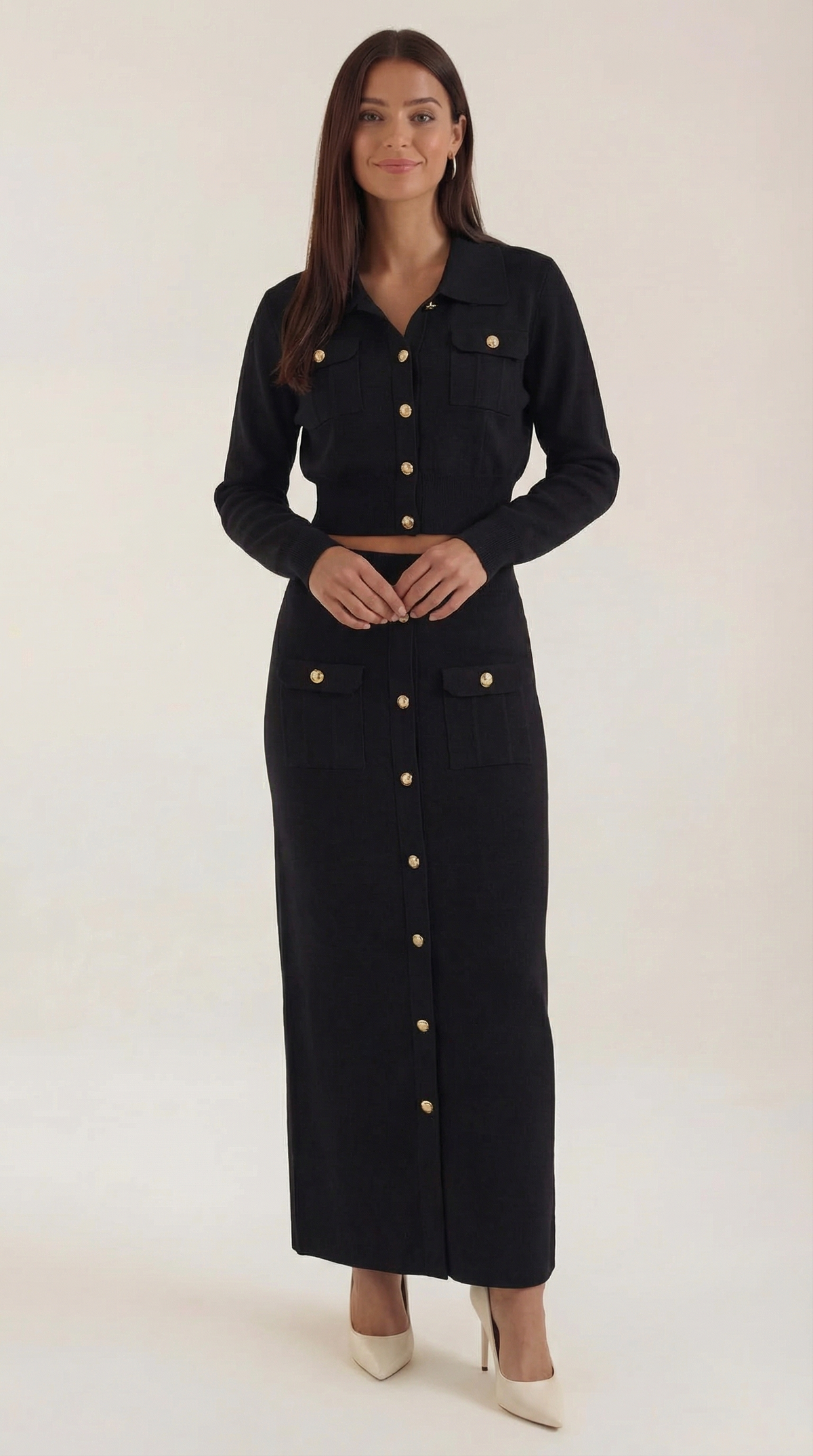 Evelyn Luxe Button-Knit Set