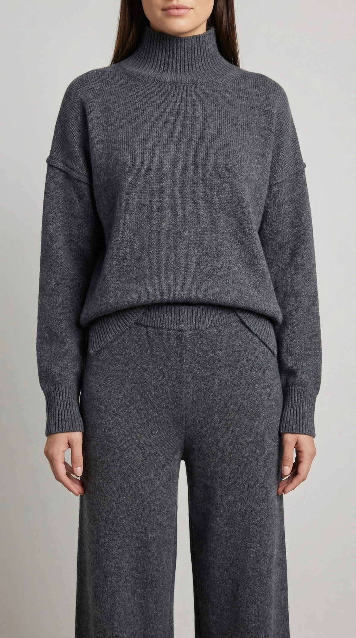 Turtleneck knit sweater and jeans set