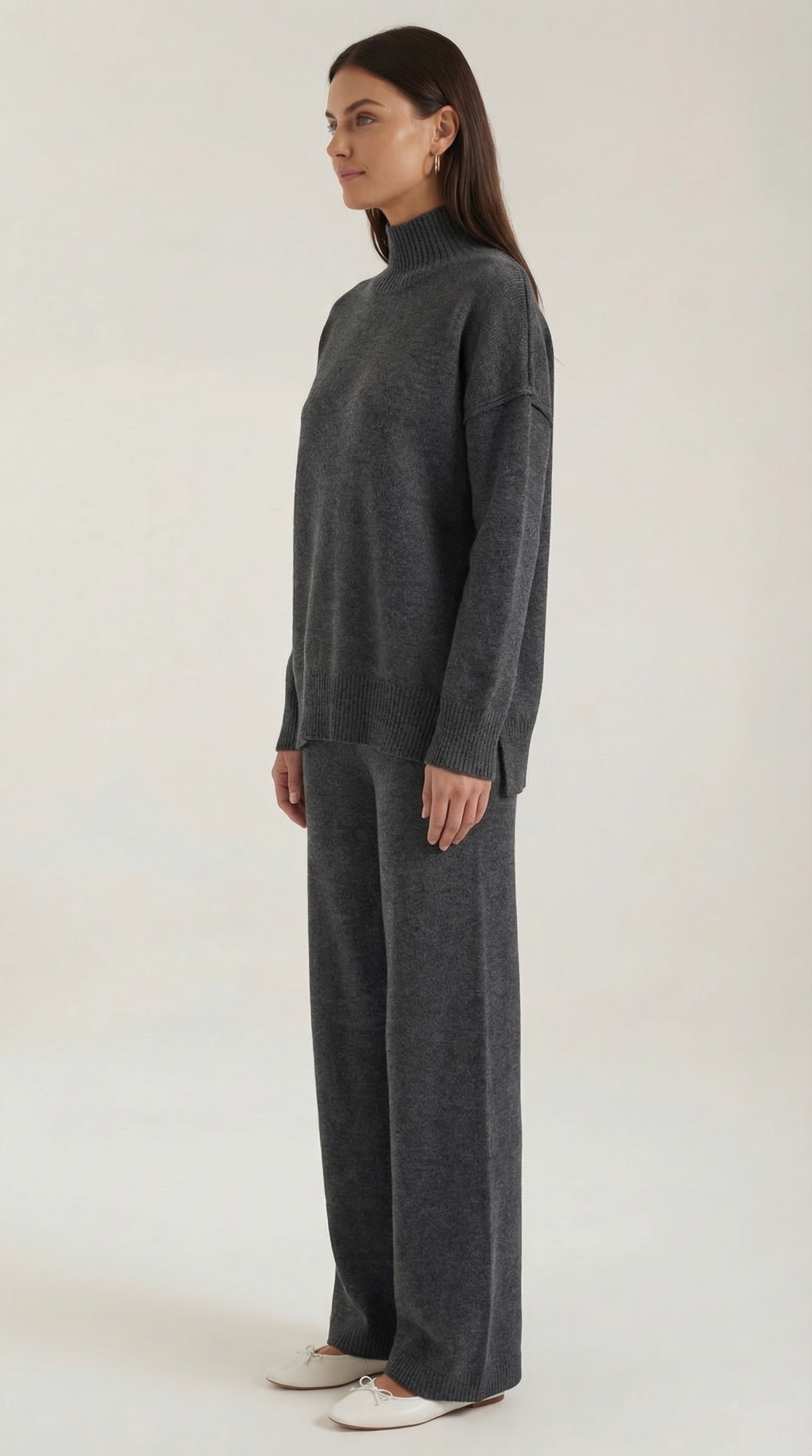 Turtleneck knit sweater and jeans set