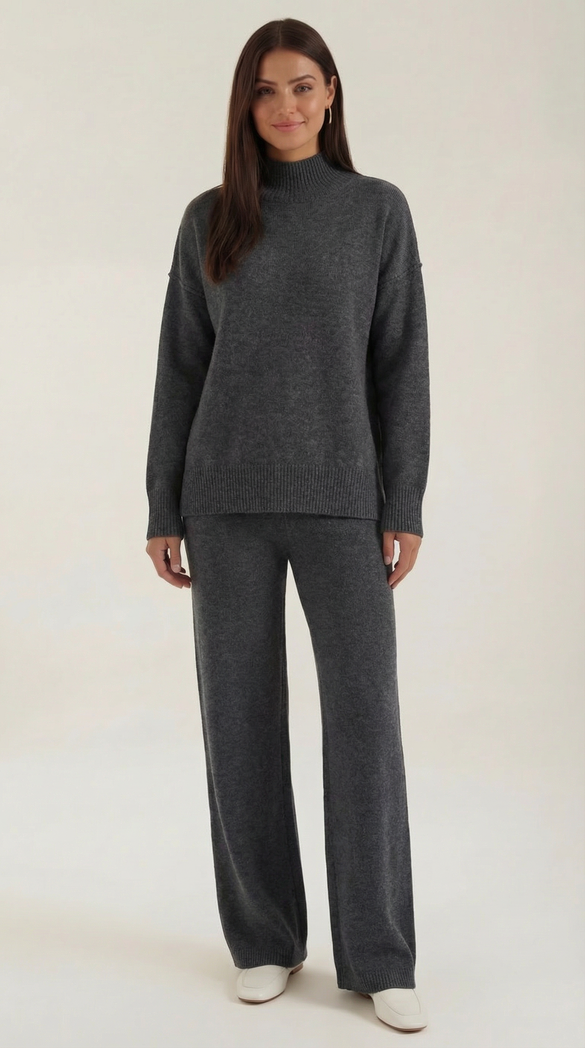 Turtleneck knit sweater and jeans set