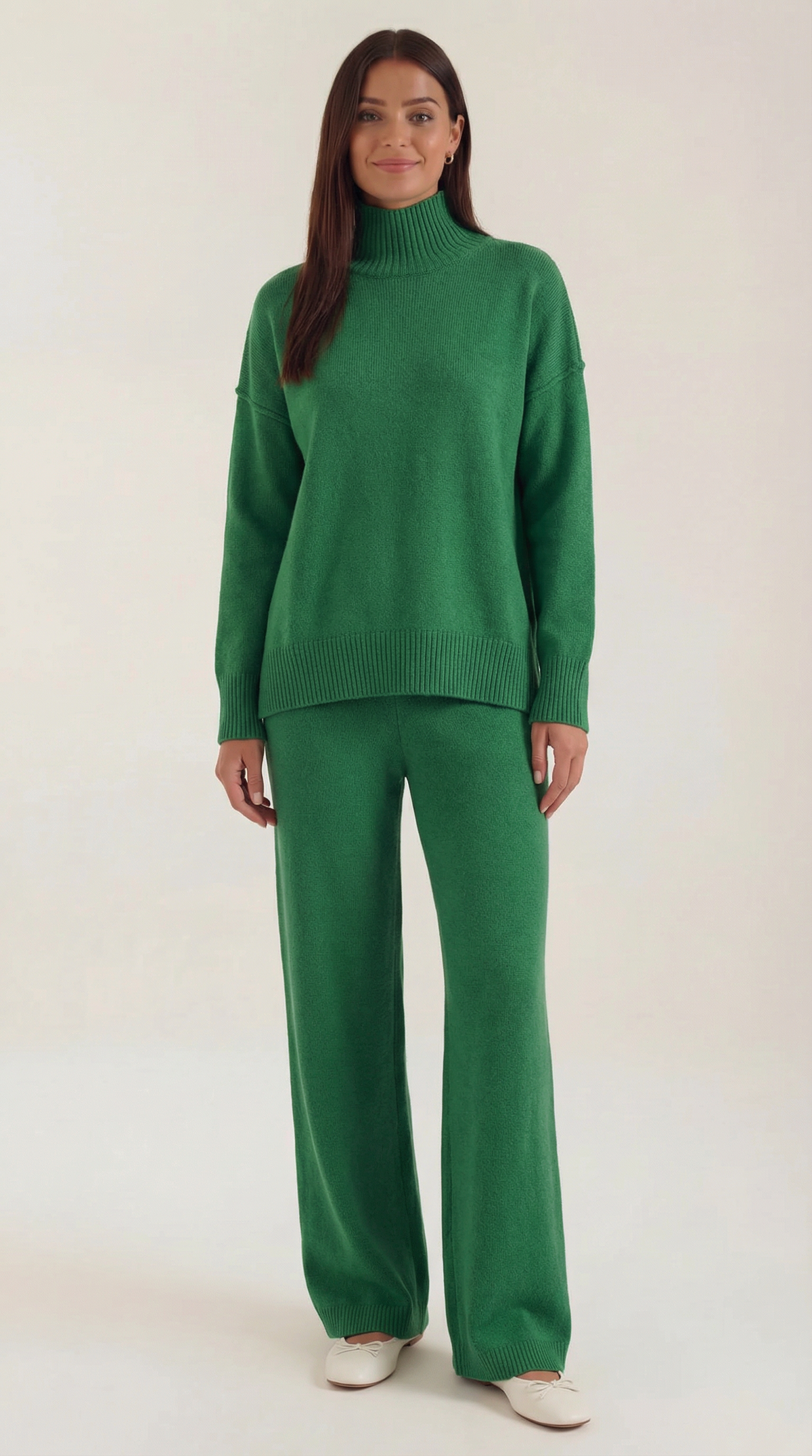 Turtleneck knit sweater and jeans set