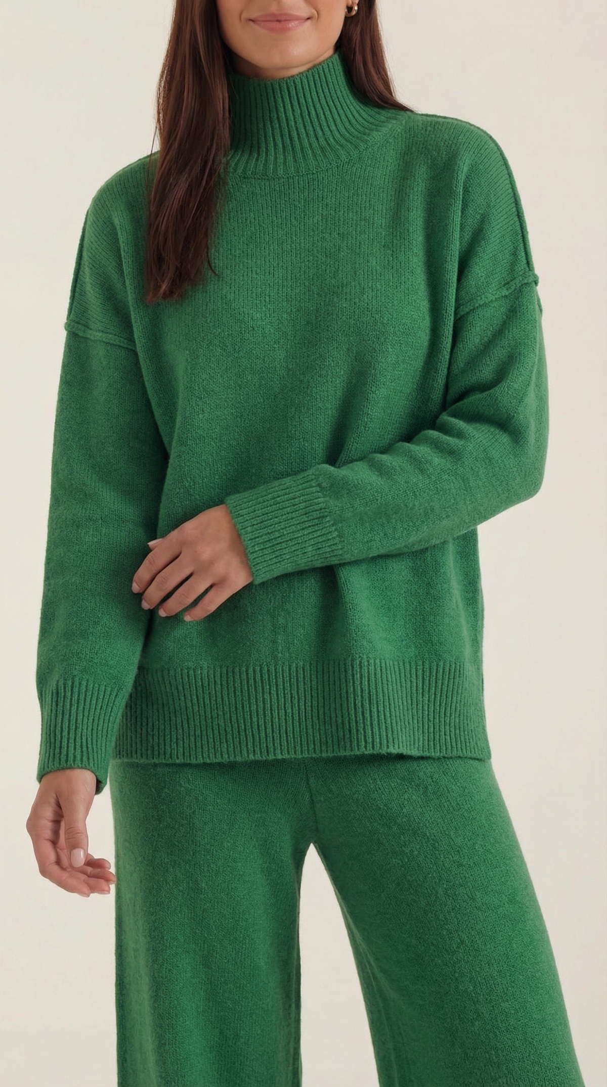 Turtleneck knit sweater and jeans set