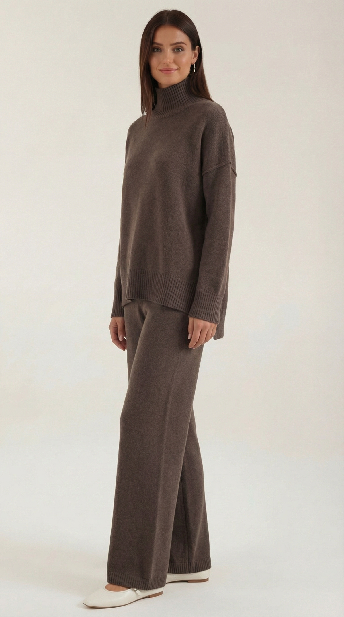 Turtleneck knit sweater and jeans set