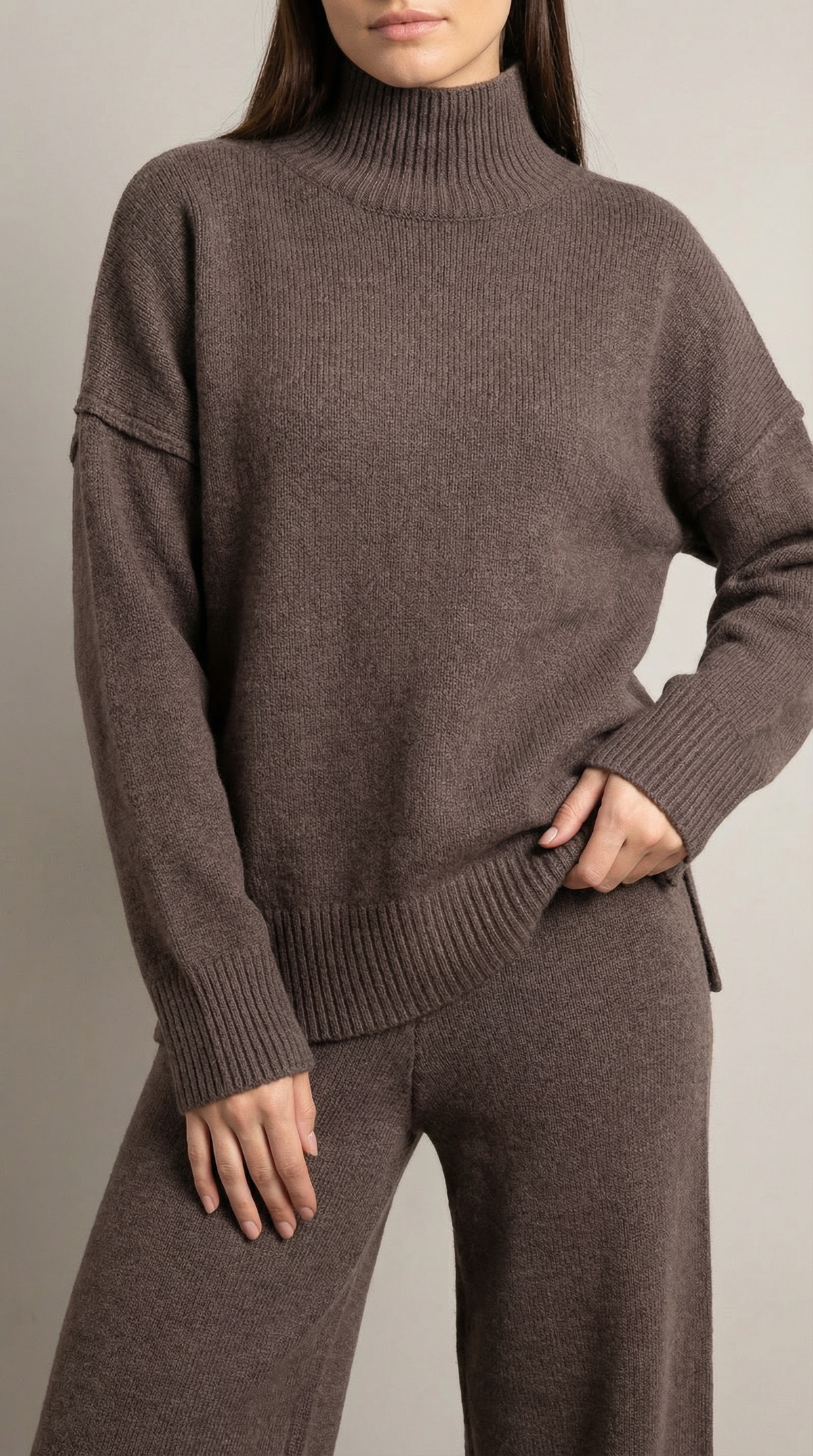 Turtleneck knit sweater and jeans set