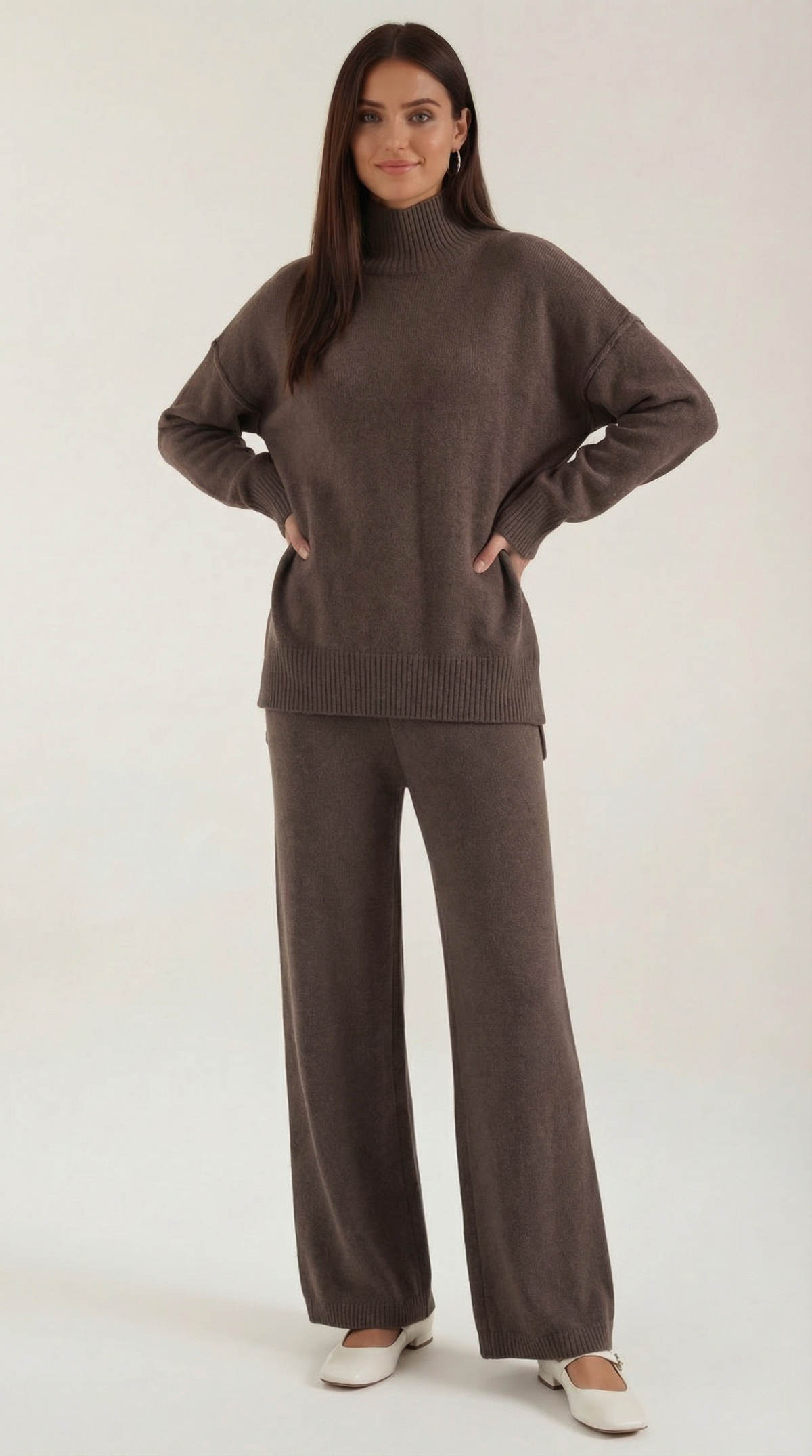 Turtleneck knit sweater and jeans set