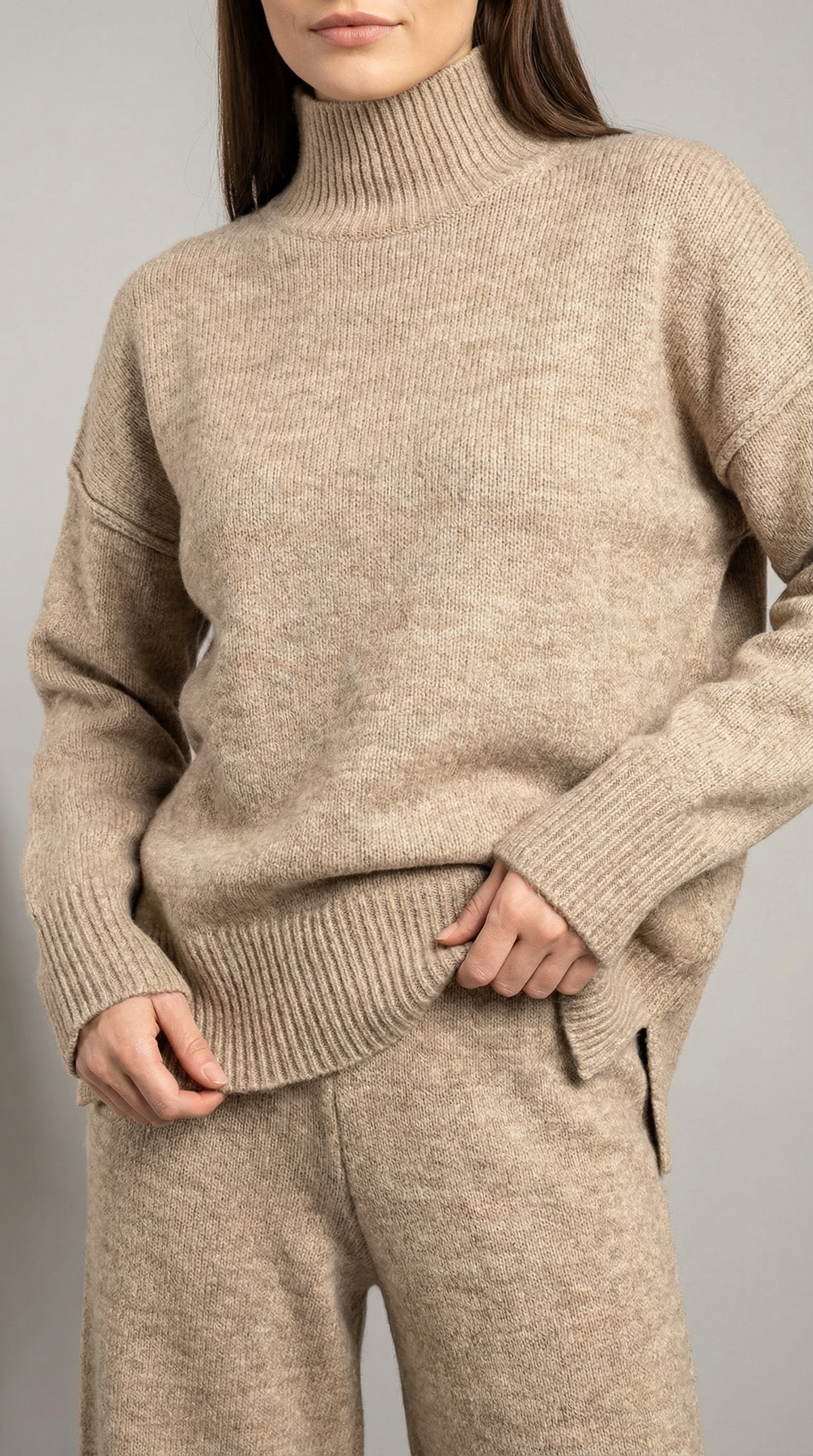 Turtleneck knit sweater and jeans set