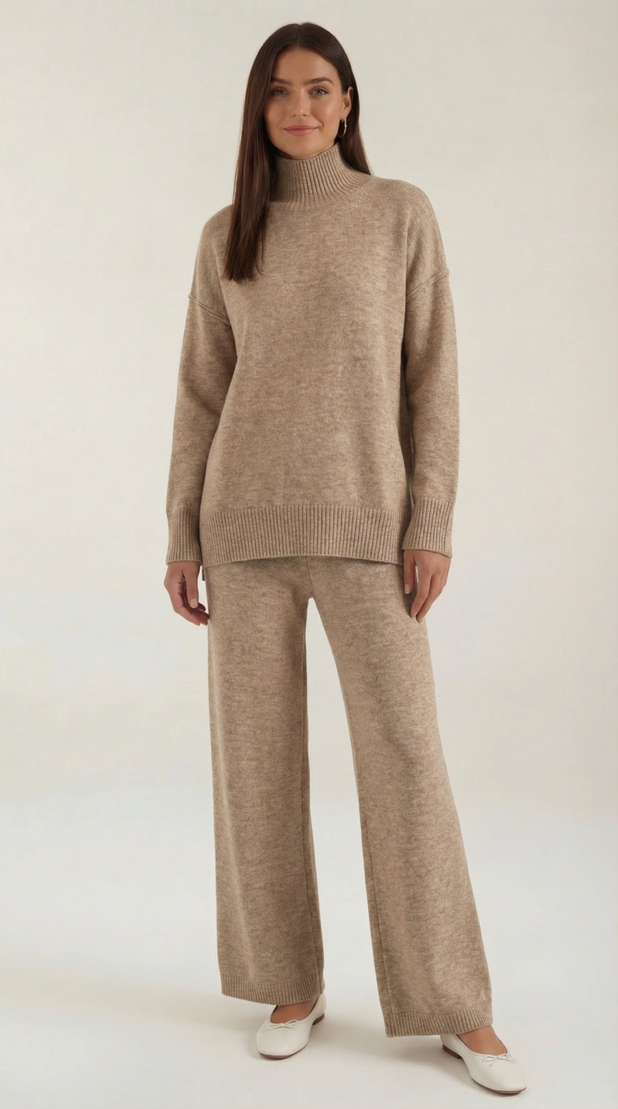 Turtleneck knit sweater and jeans set