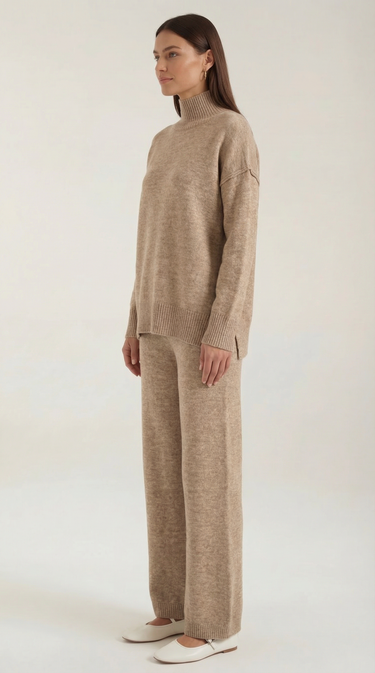 Turtleneck knit sweater and jeans set